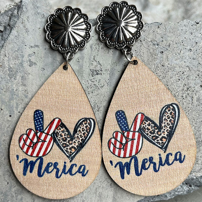 Wholesale 2 Pairs/Pack American Independence Day Western Style Wooden Earrings